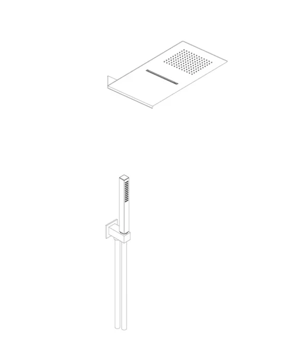 Kit soffione MINIMAL 2 mm 2 getti: pioggia / cascata Set doccia quadro con doccia in ottone by Aquaelite