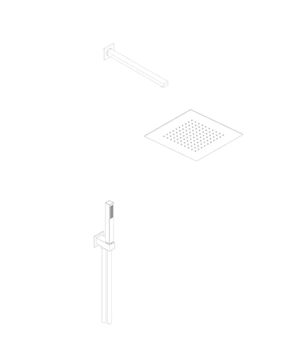 Kit soffione 300x300 mm acciaio inox Braccio doccia dritto L. 400 mm Set doccia quadro con doccia in ABS by Aquaelite